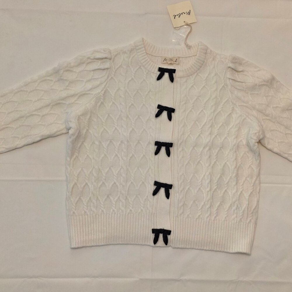 Pre-loved Medium White Marled Cardigan with Ribbon Buttons